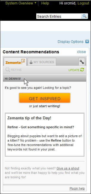 The Zemanta Panel on my Movable Type post-authoring browser interface